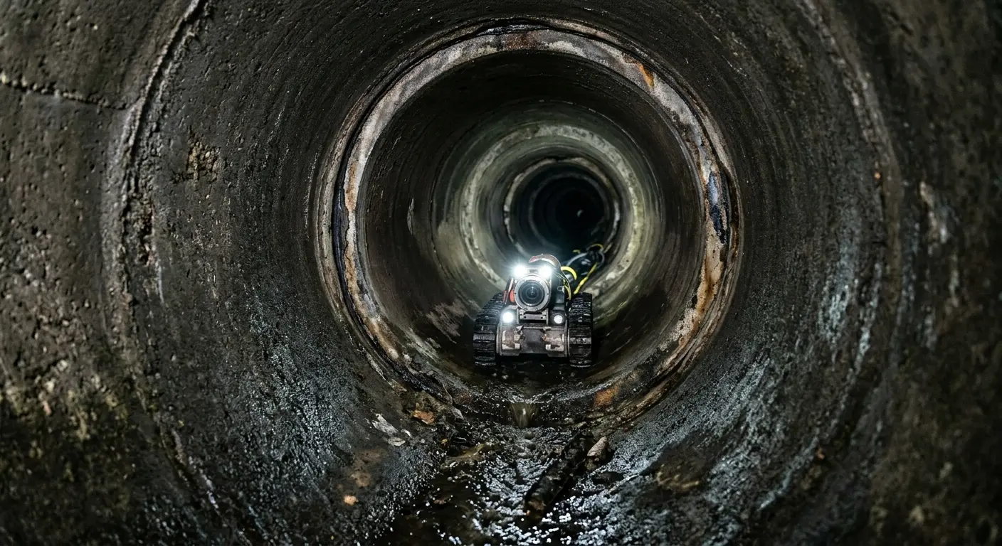 Robotic sewer camera inspecting pipe interior for Sewer Line Repair in Smithfield